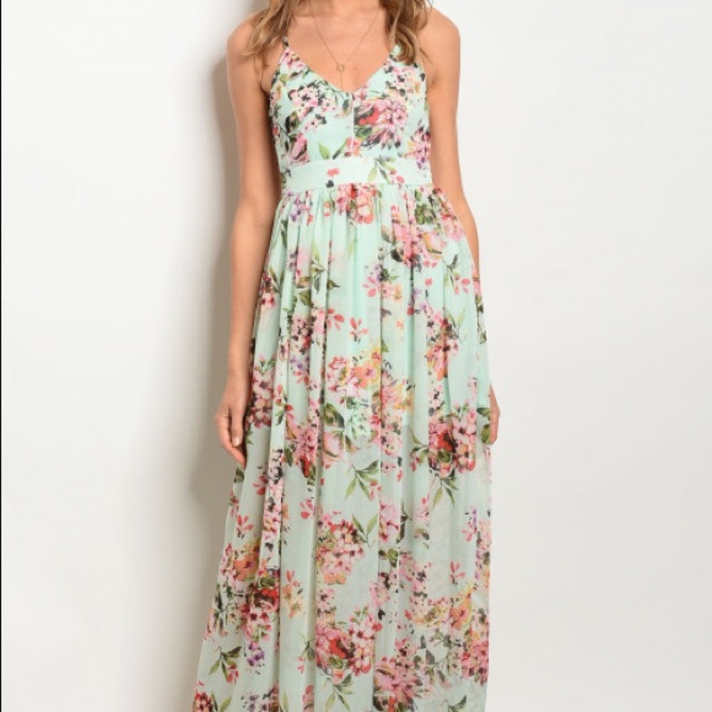 Mint floral maxi